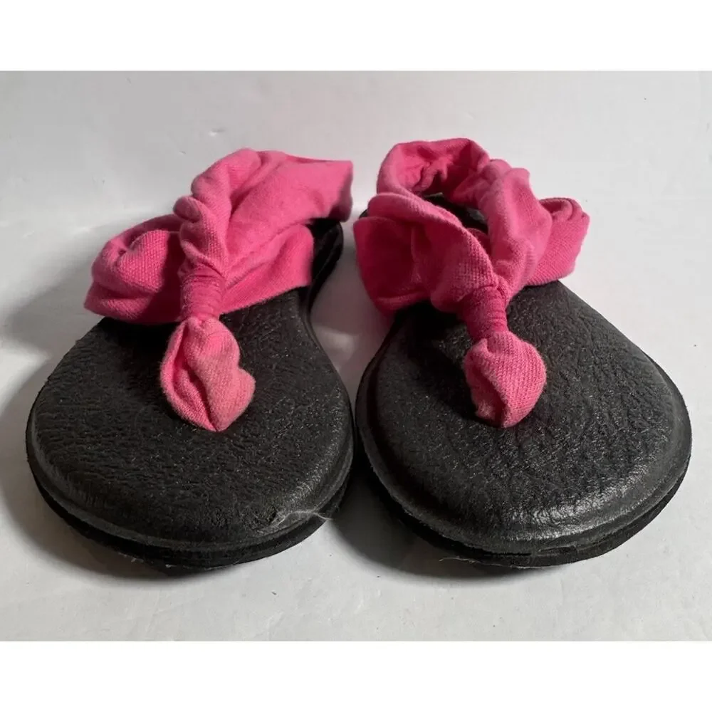 Sanuk Girls Slingback Sandals Size 1-2 Pink Black Yoga Thong Flip Flops